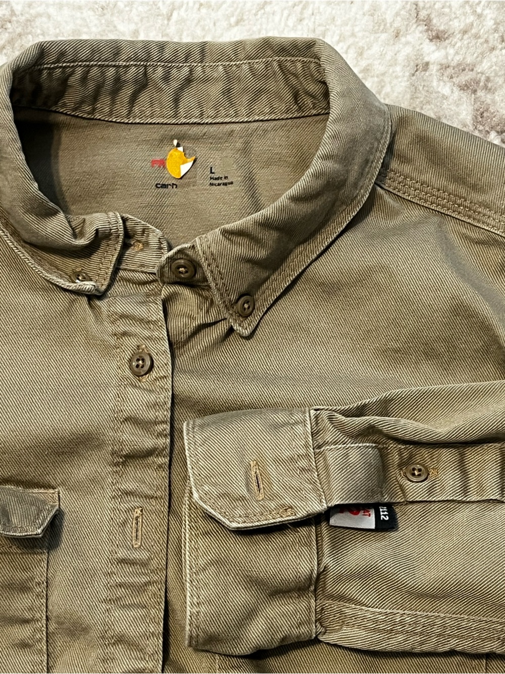 Carhartt FR Womens Large 12 14 Flame Resistant Shirt CAT 2 NFPA 2112 Khaki 10245